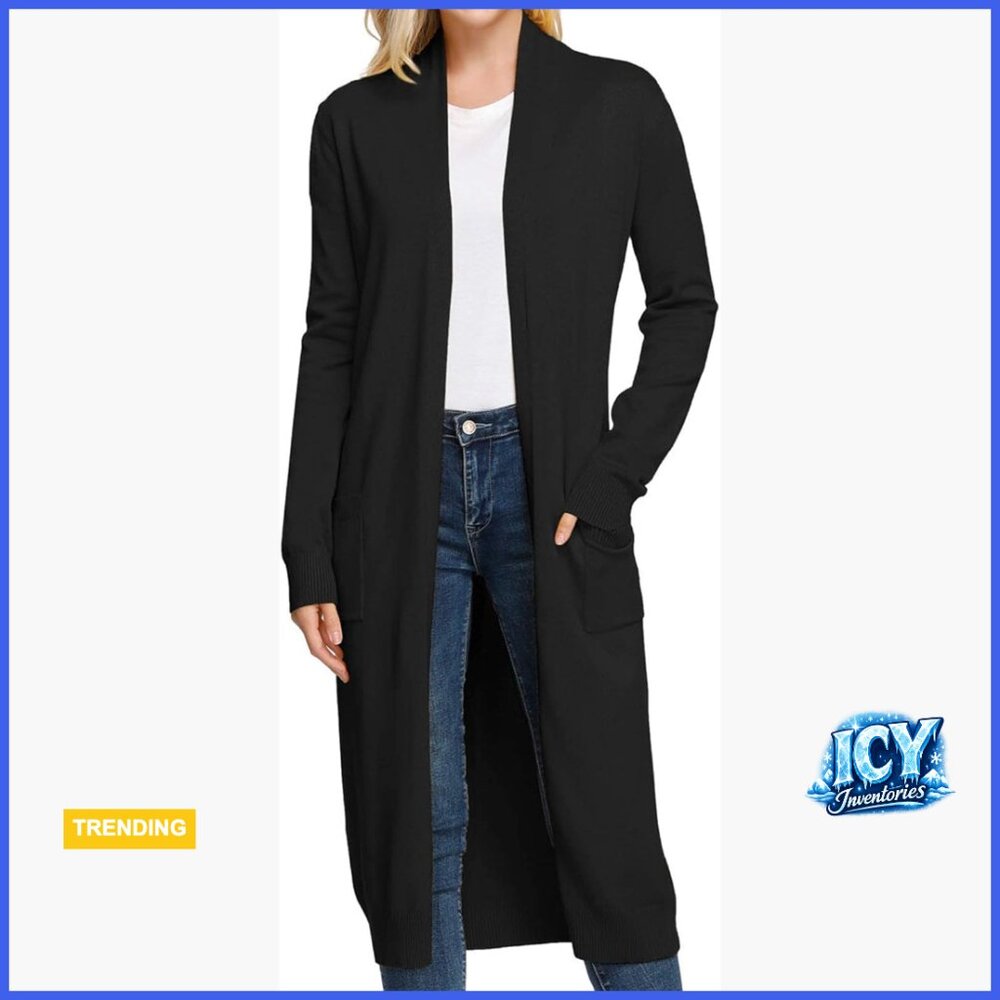 Essential Solid Open Front Maxi Long Knitted Card… - image 1